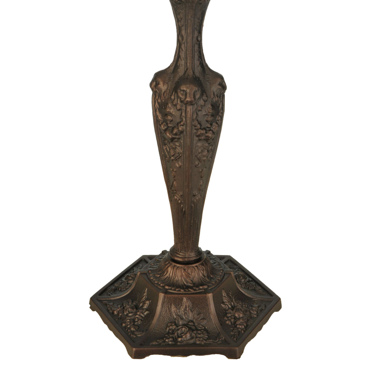 Detailed view of the base of the Lion Head Pendant highlighting its decorative floral patterns.