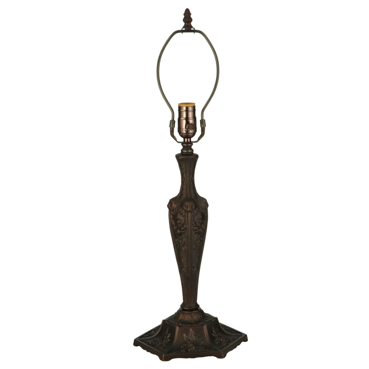 Ornate Mahogany Bronze table lamp with intricate lion head detailing.