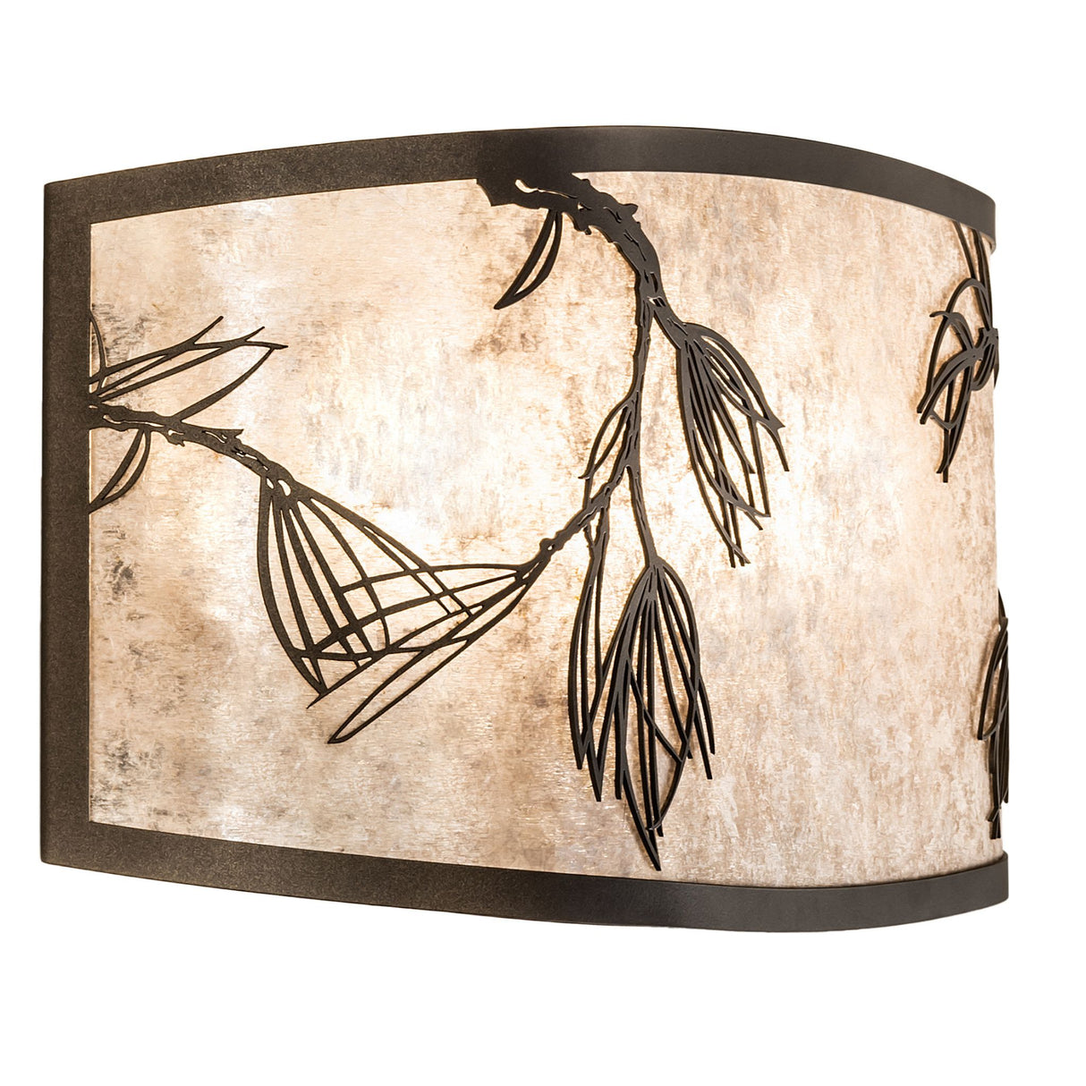 Close-up view of the Lone Pine Vanity Light featuring intricate branch and needle designs.