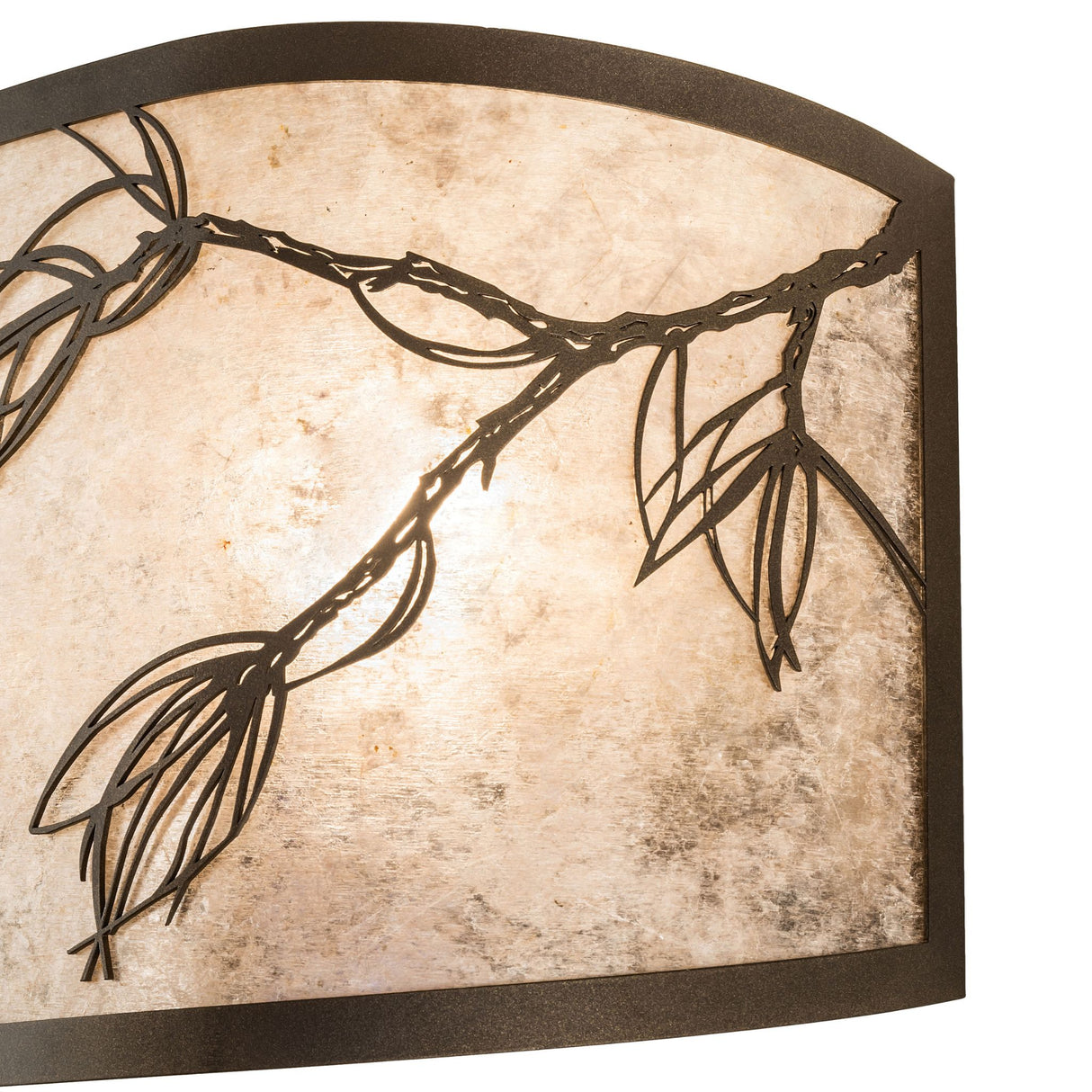 Detailed close-up view of the Lone Pine Vanity Light's mica diffuser with soft lighting.