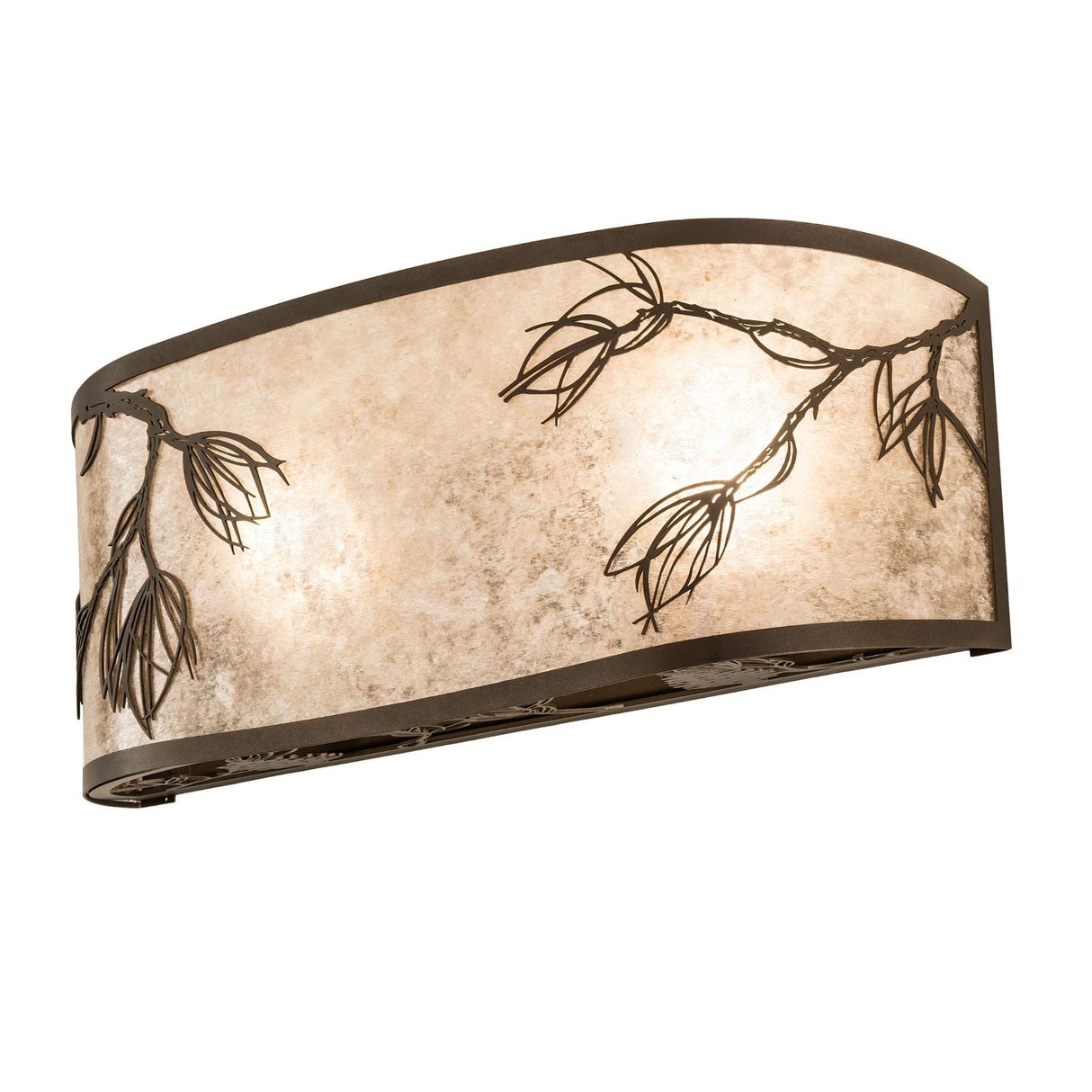 Overall view of the 20" wide Lone Pine Vanity Light with pine needle metal accents.