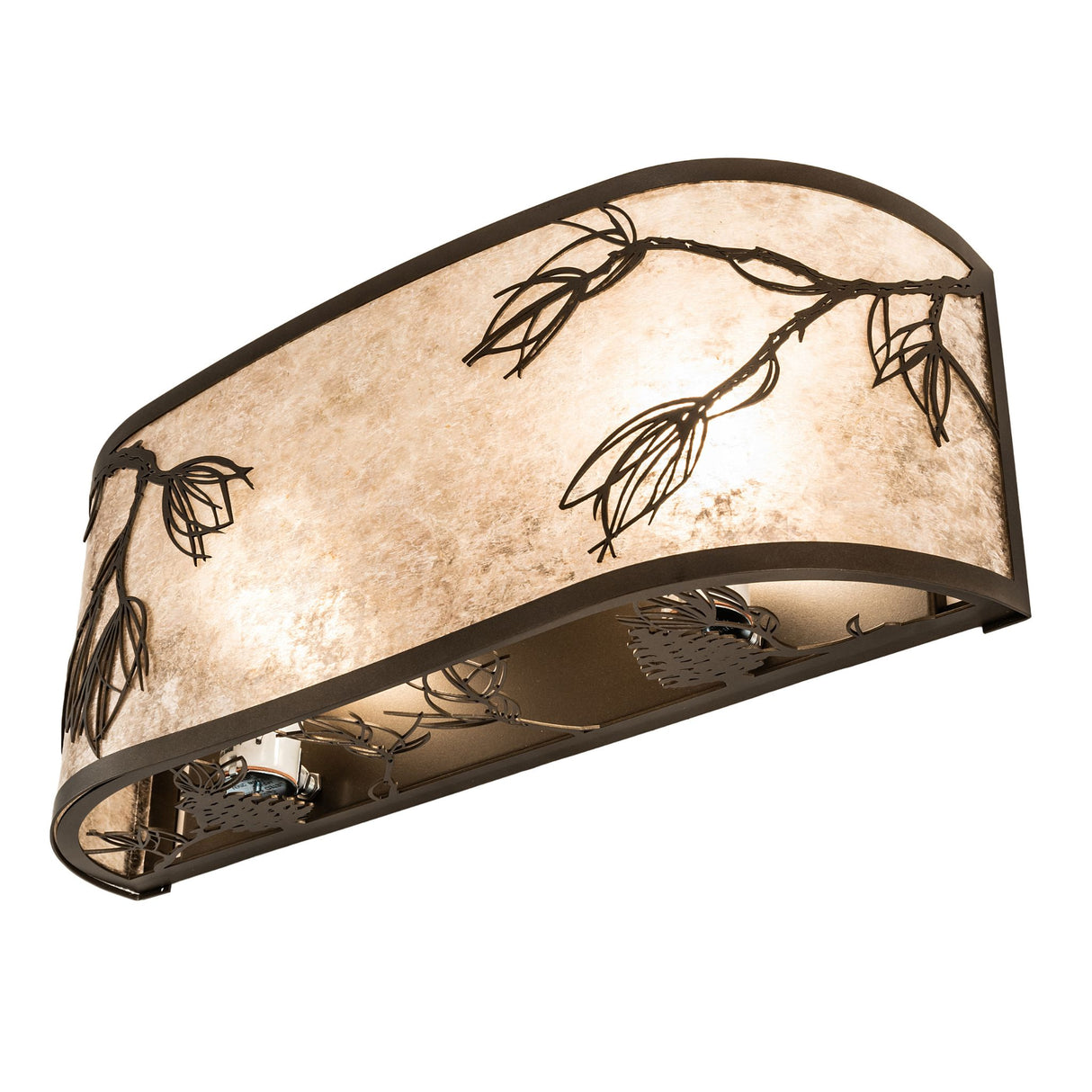 Side angle view of the Lone Pine Vanity Light showcasing its handcrafted details.