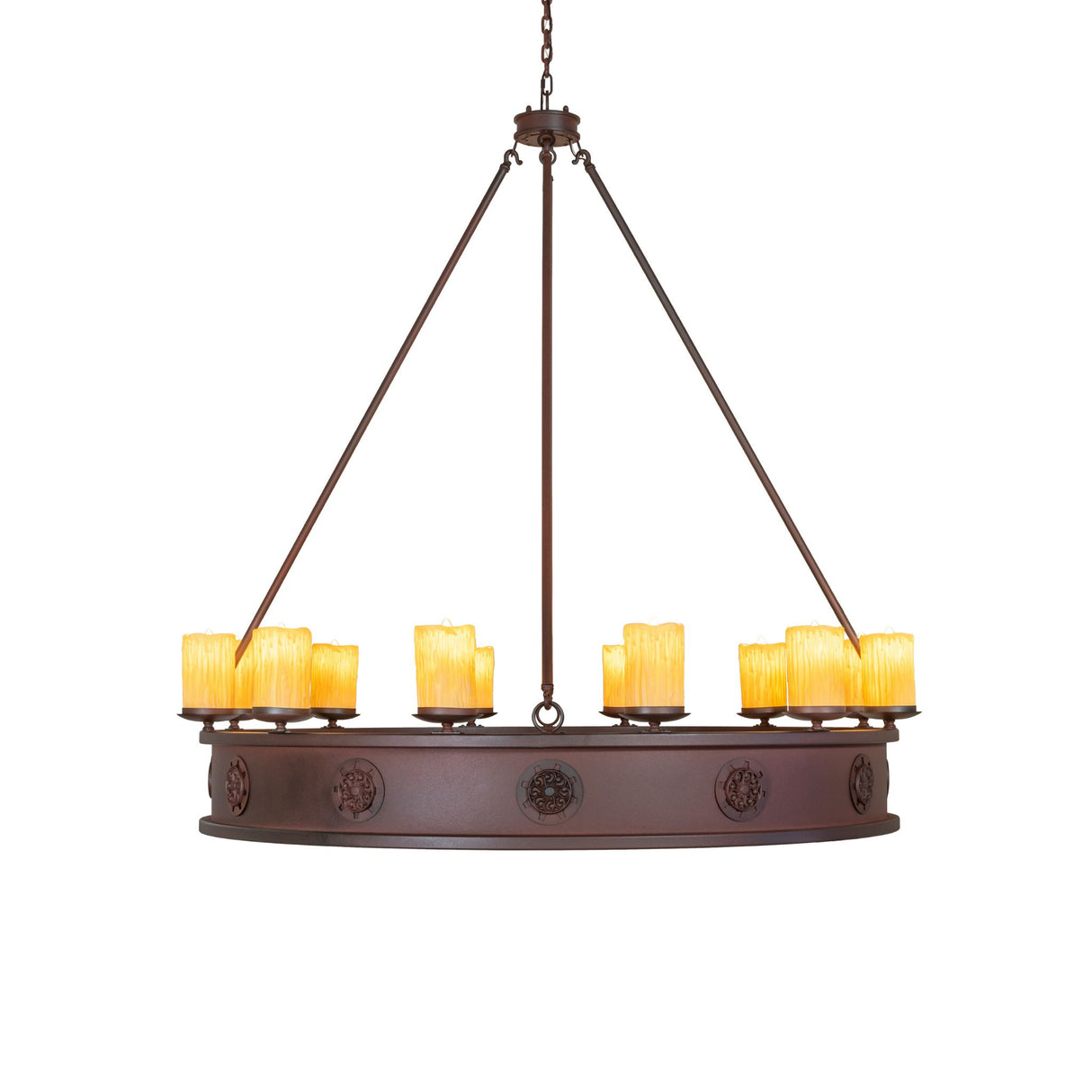 Side view of chandelier showing candlelight spacing.