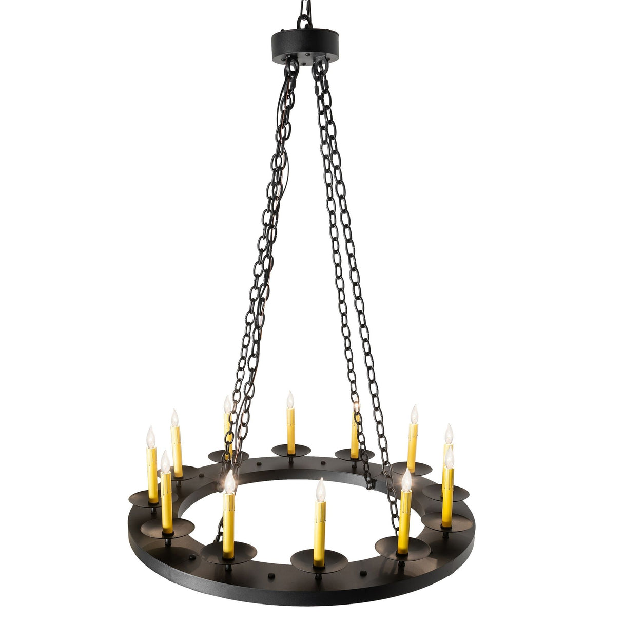 Top view of Loxley chandelier ring with chain suspension points and candlelights.