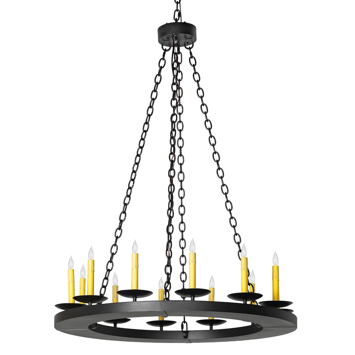 Loxley chandelier unlit showing textured black ring frame.