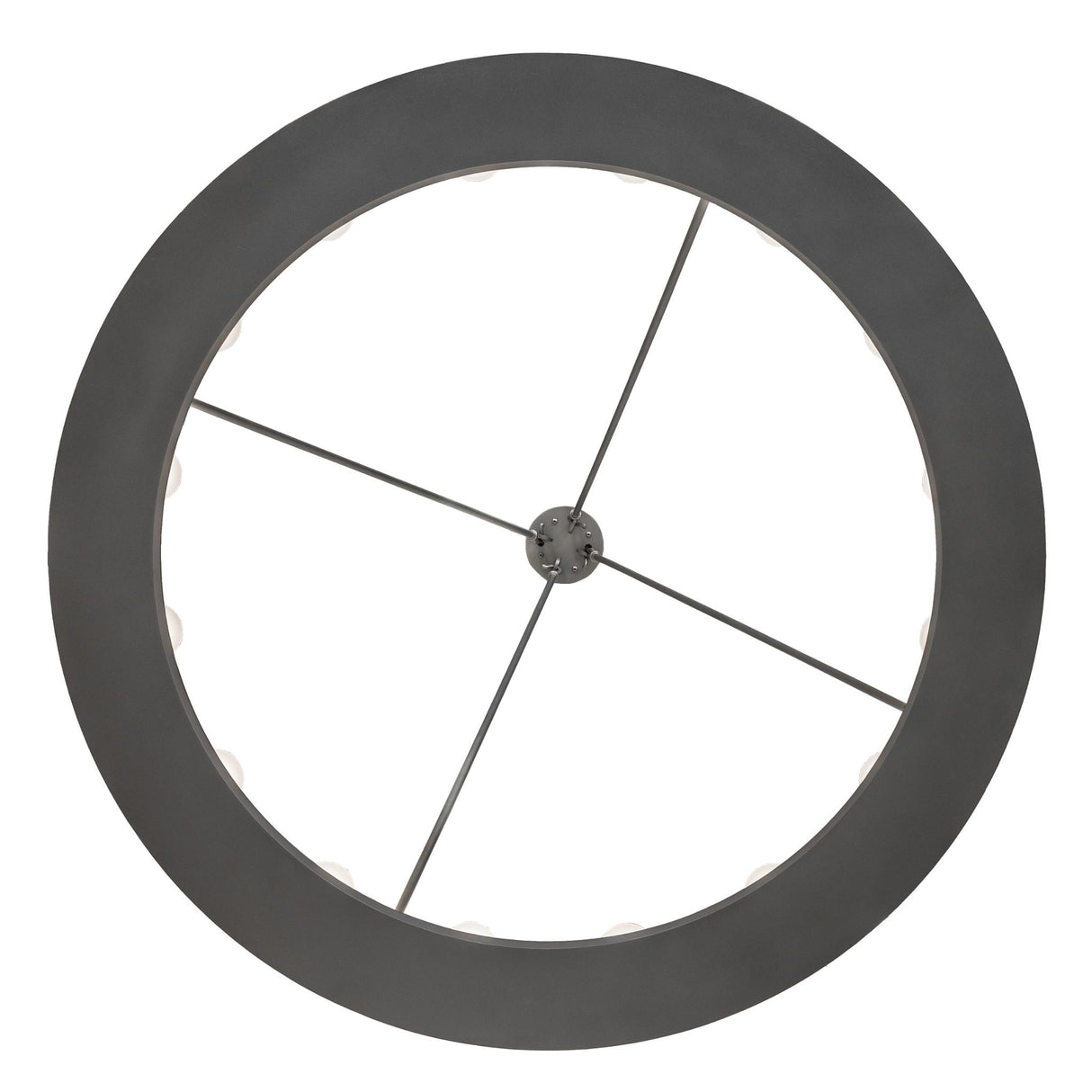 Bottom view of the 16 light chandelier showing circular frame and center structure.