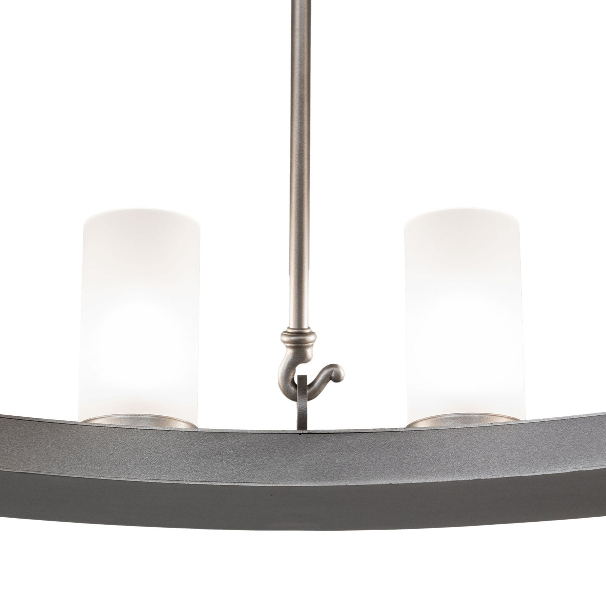 Close-up detail of the frosted cylinder glass on the Loxley chandelier.