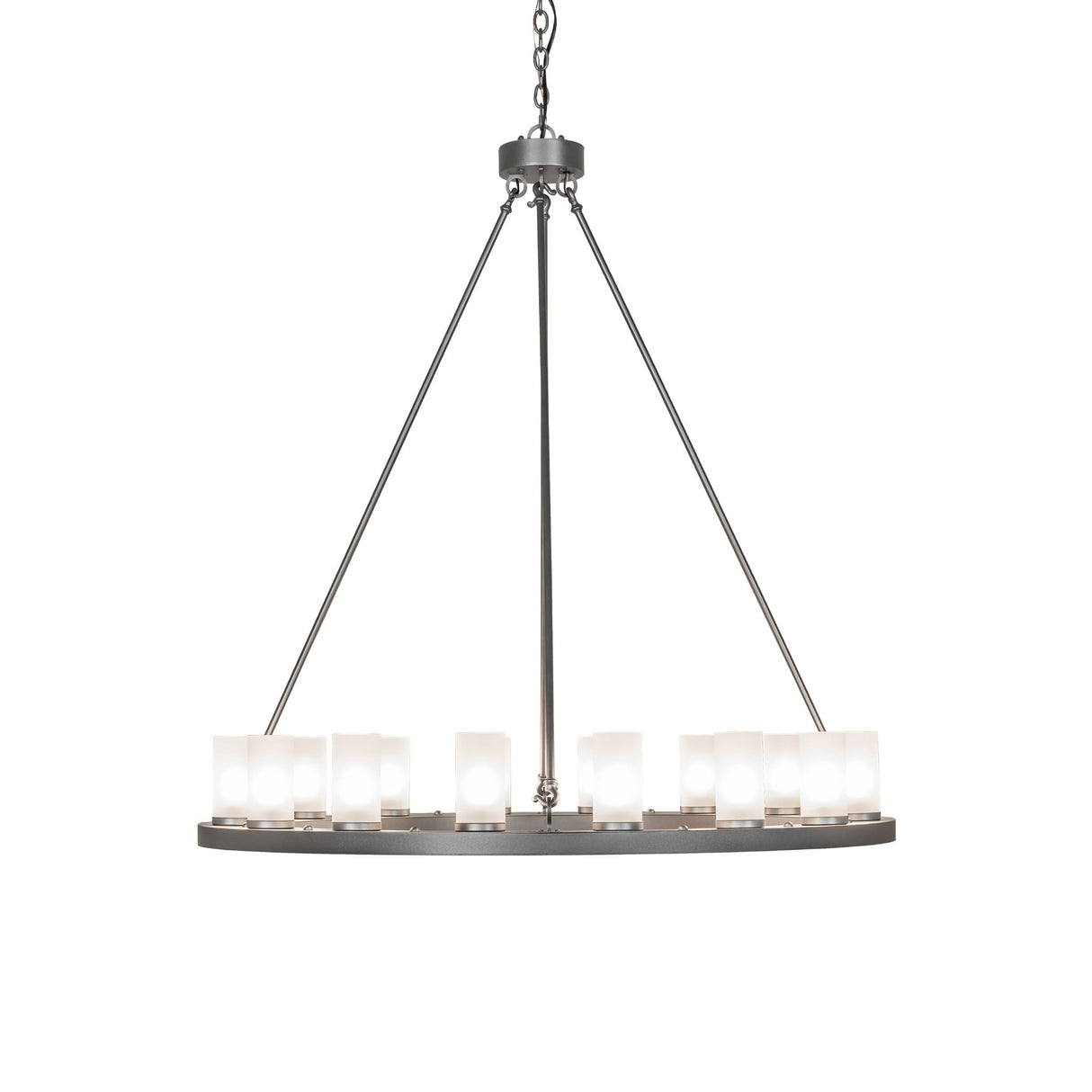 Side profile of the 16 light chandelier displaying cylinder spacing.