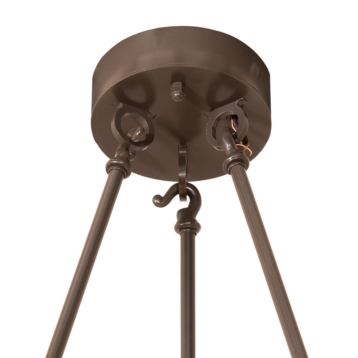 Close-up of the ceiling canopy and suspension rod connections.