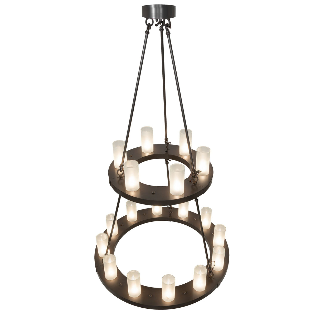 Top view of the chandelier displaying circular ring layout and supports.