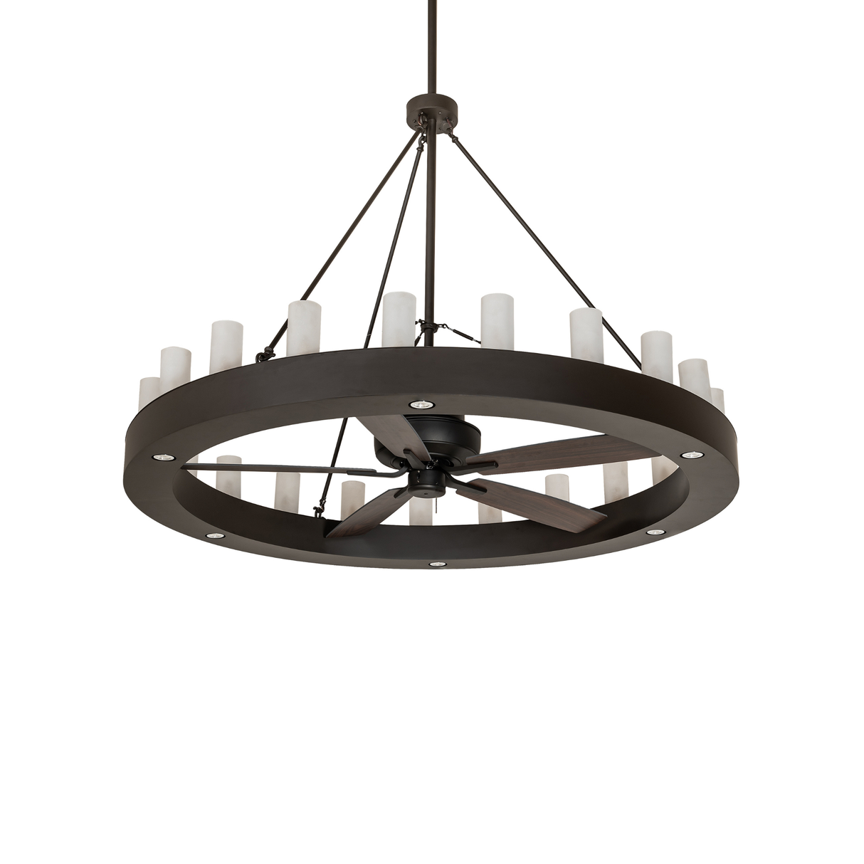 Unlit front view of Loxley 21 Light Chandel-Air chandelier fan in Oil Rubbed Bronze finish.