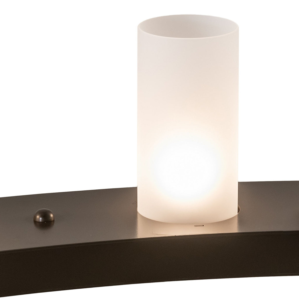 Close up of frosted clear glass cylinder shade on Loxley 24 light chandelier.