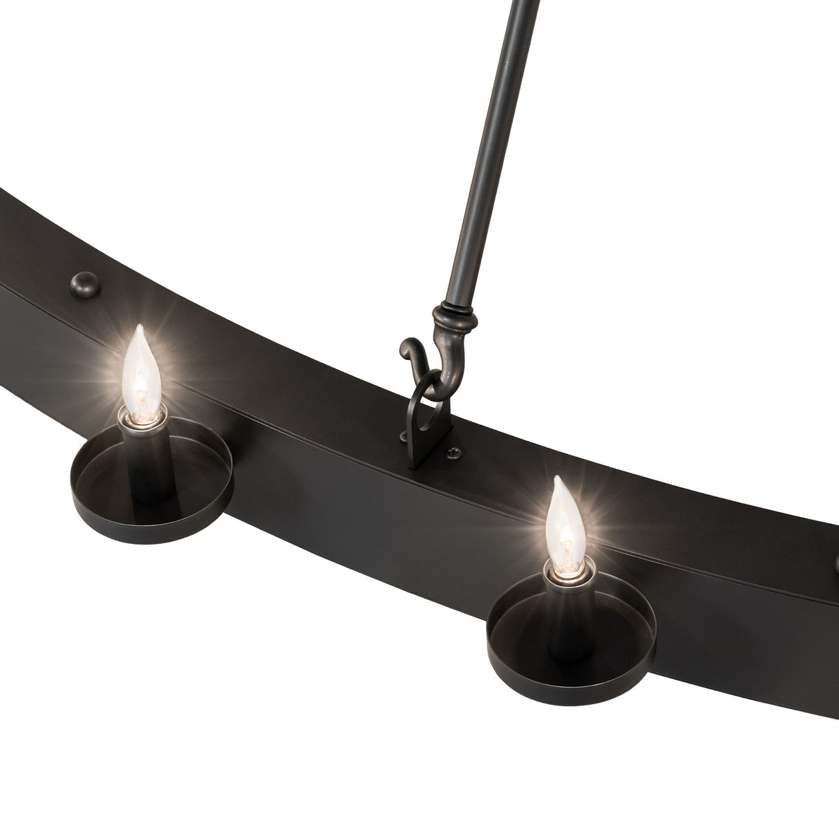 Close-up detail showcasing the candlelight mounts on the chandelier ring.