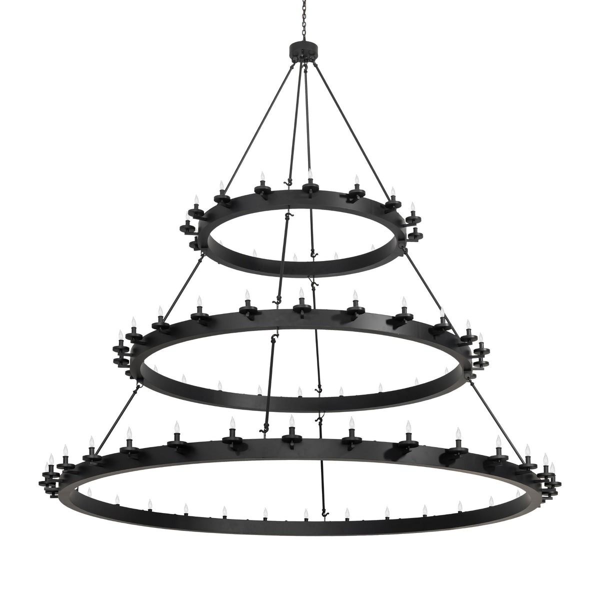 Unlit view showcasing the three-tier Loxley chandelier design.