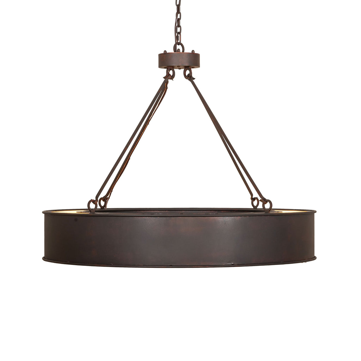 Loxley Escabroso chandelier side profile emphasizing drum depth and metal construction.