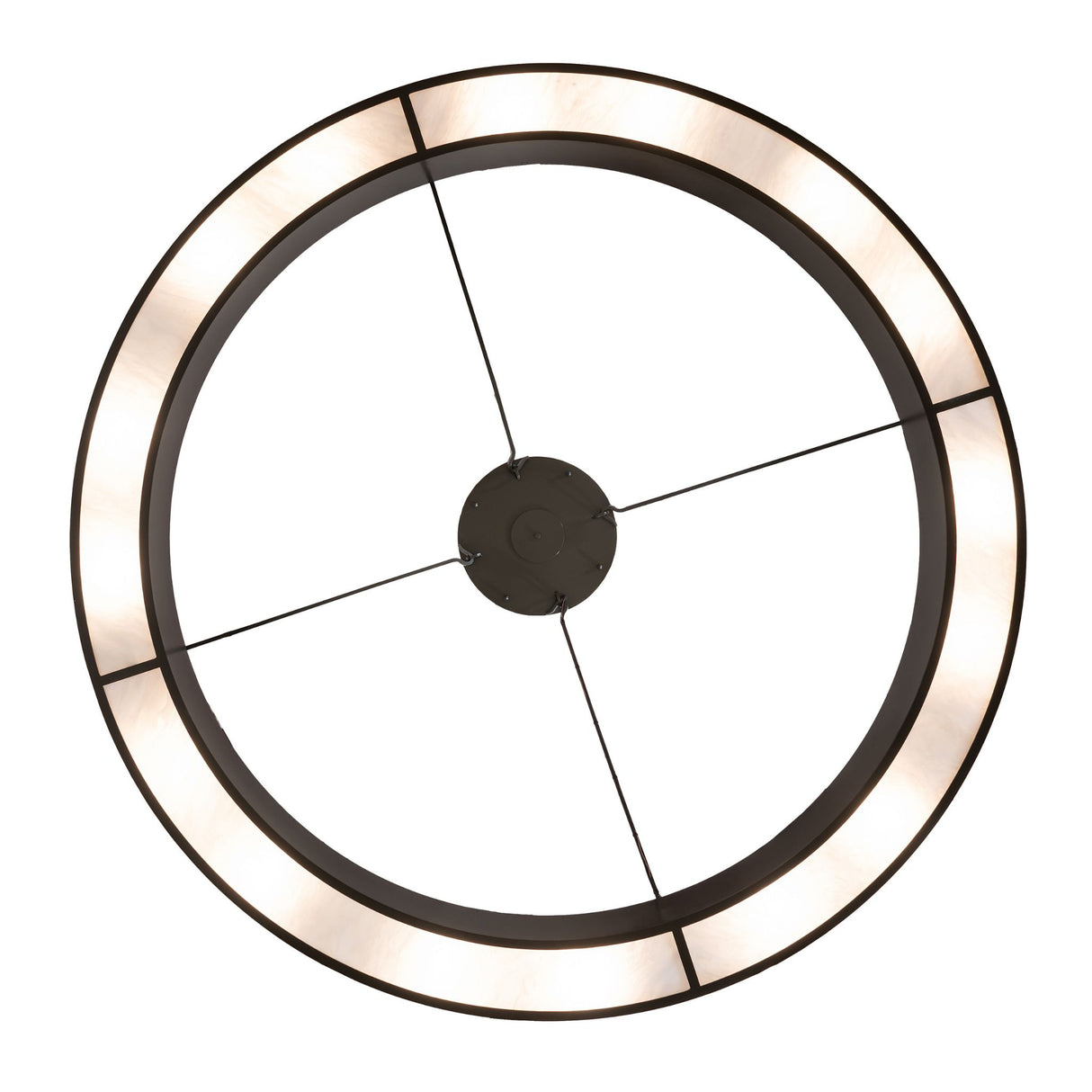 Bottom view of semi-flushmount showing circular diffuser layout and internal support structure.