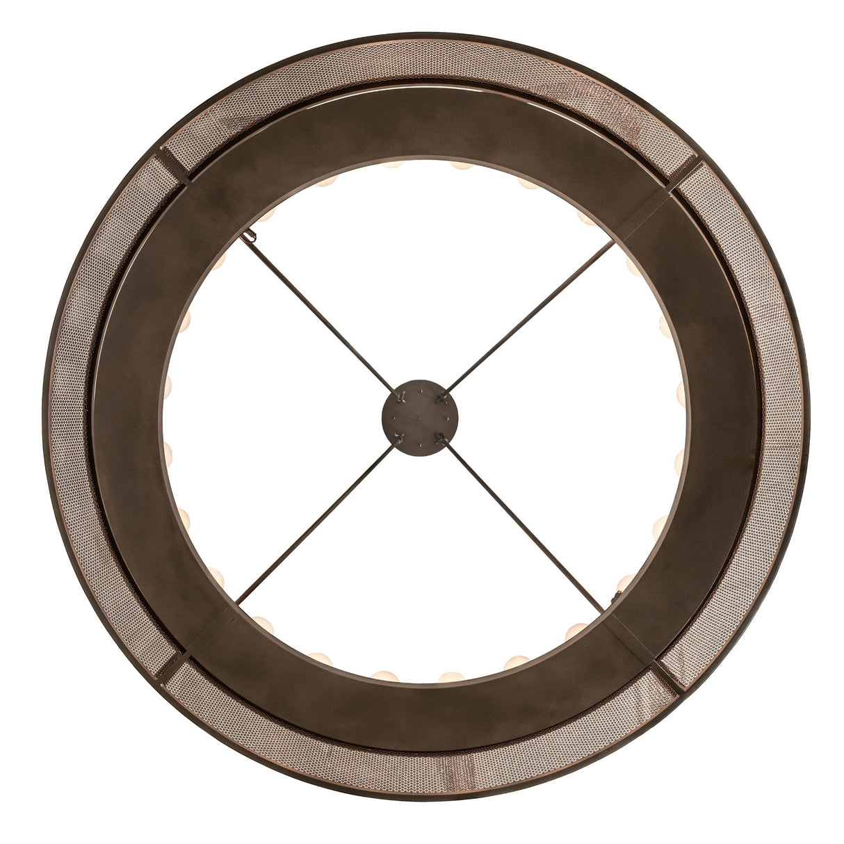 Bottom view of the chandelier showing circular double-ring frame layout.