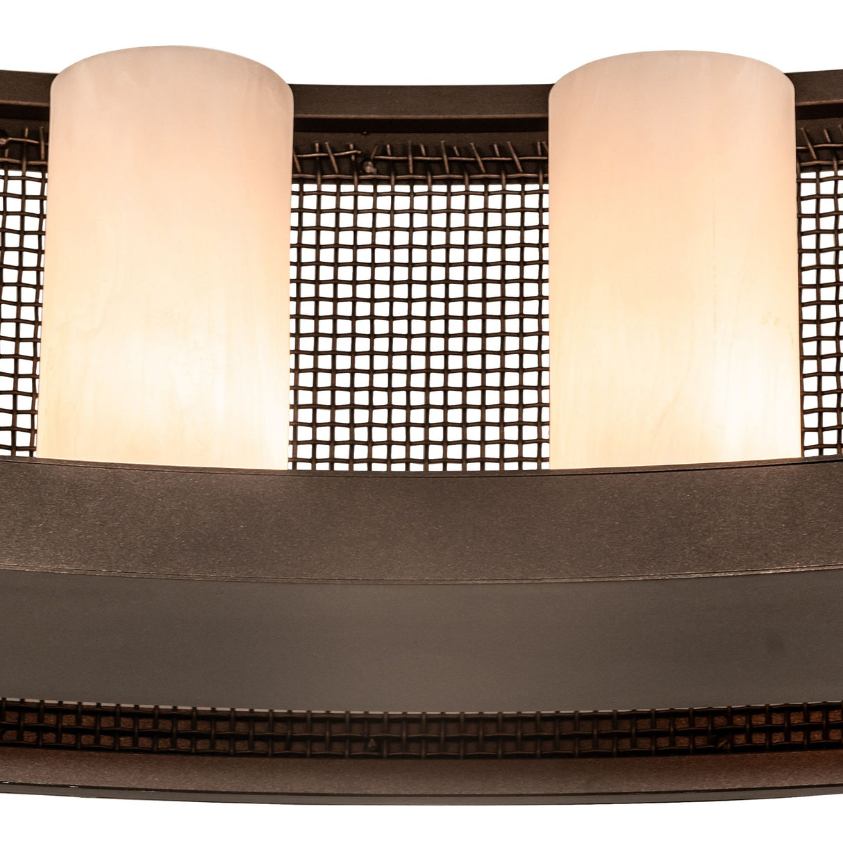 Close up of the grille mesh, frame and cylindrical glass shade texture.