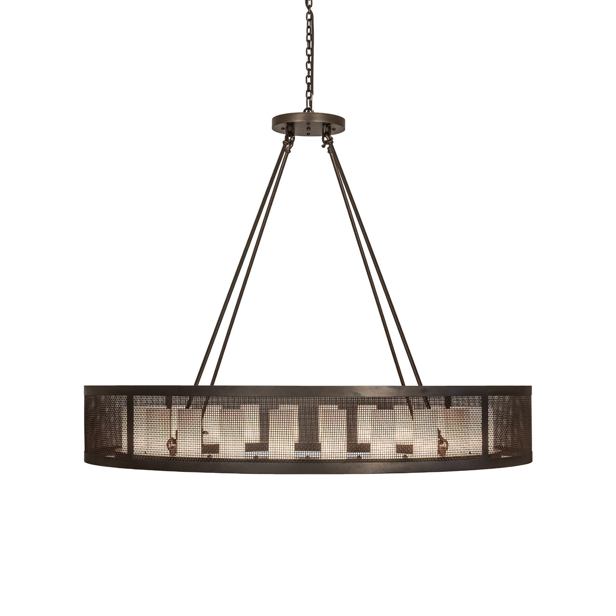 Side lit view of the Loxley Golpe chandelier displaying vertical cylindrical lighting.