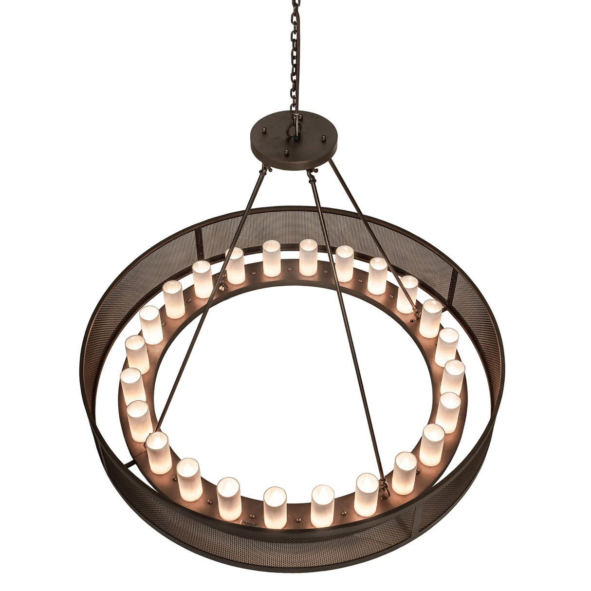Top angle view of the Loxley Golpe chandelier showing circular light ring.