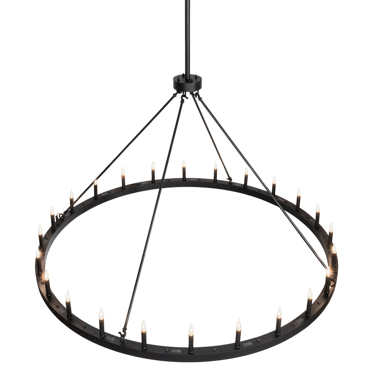 Top view of 24 light chandelier with radial support rods.