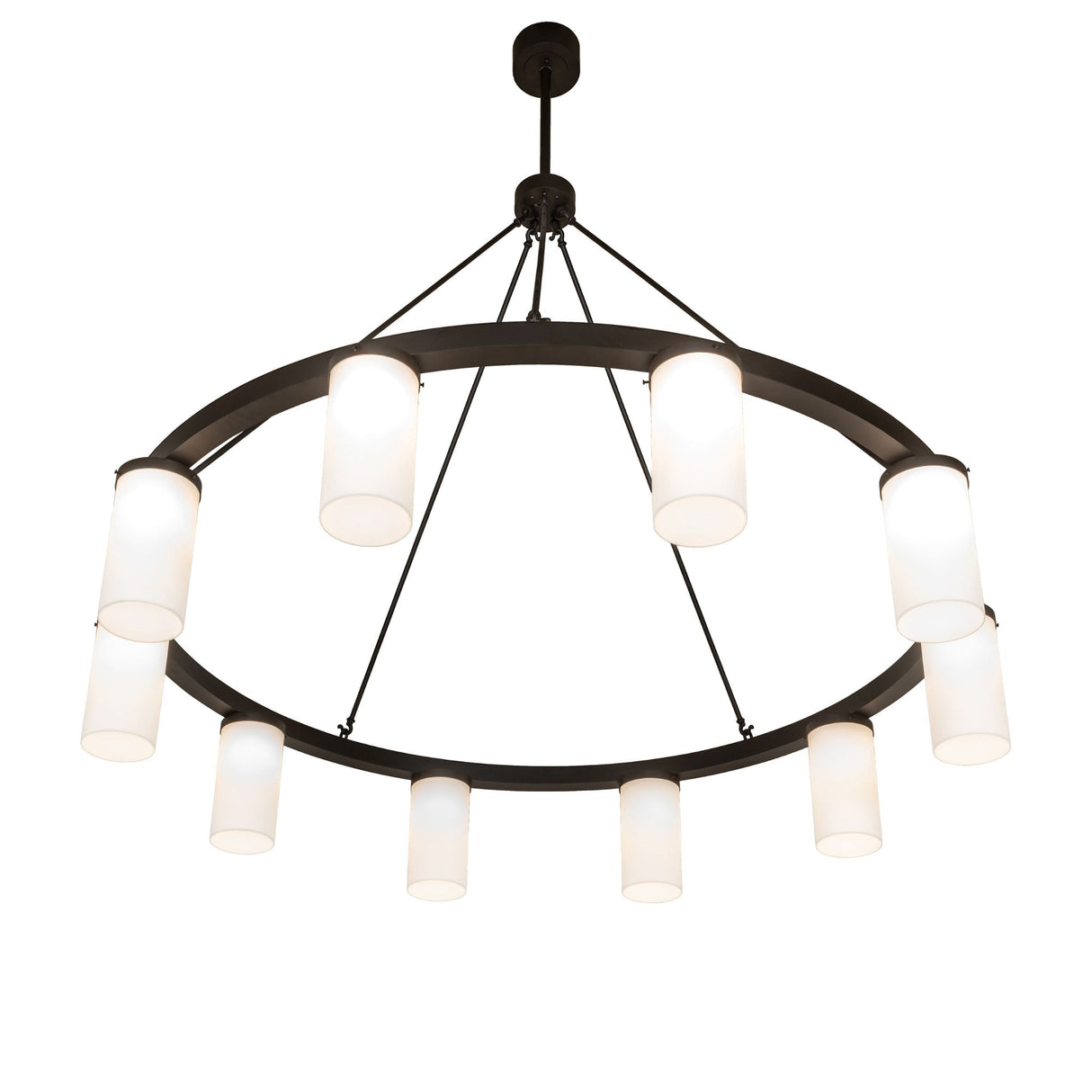 Bottom angle view of chandelier with hanging lights.