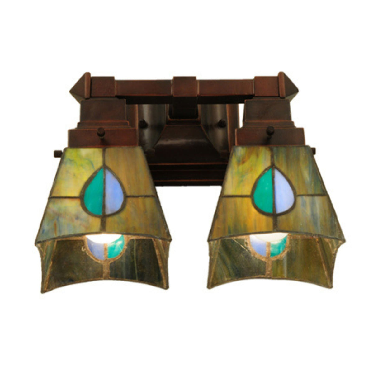 Bottom view of Mackintosh Leaf wall sconce showcasing stained glass details.