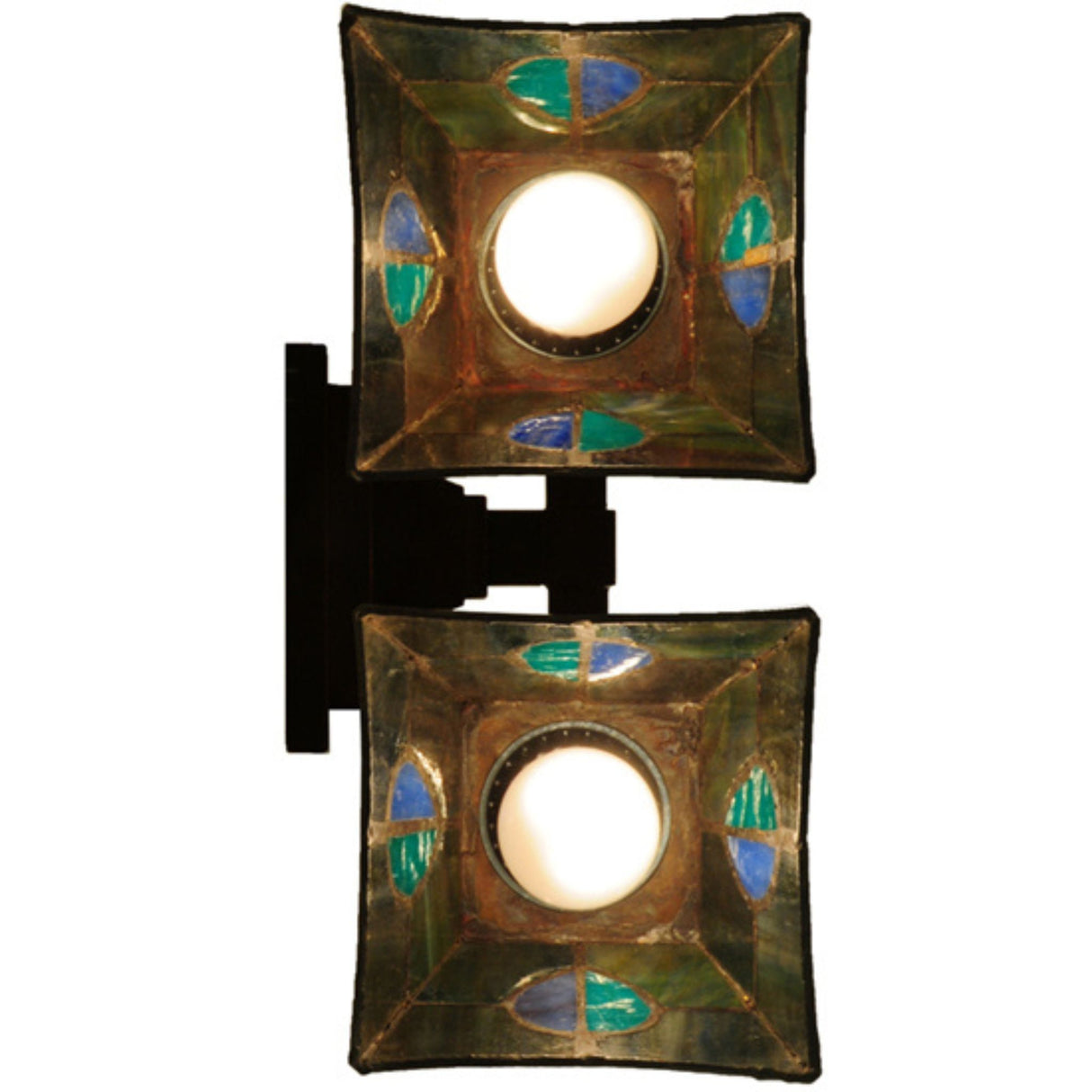 Top-down view of Mackintosh Leaf wall sconce highlighting colorful glass panels.