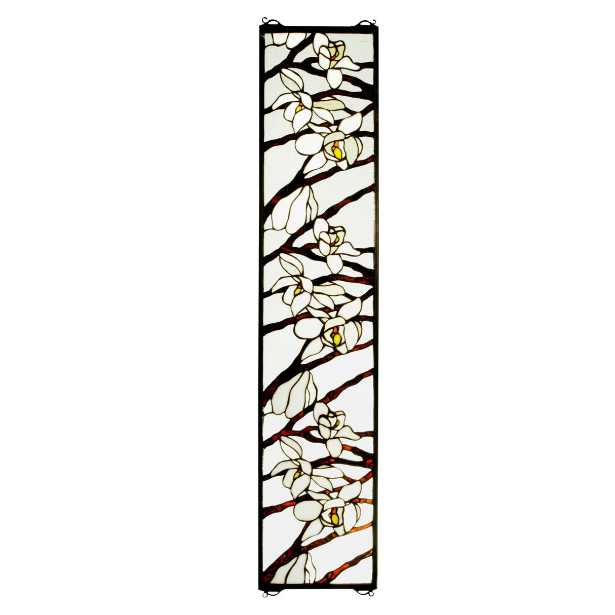 Magnolia stained glass panel with intricate floral and branch design.
