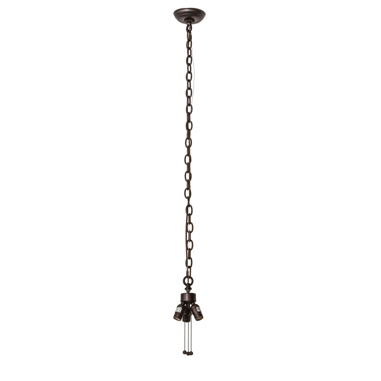 Full view of the Mahogany Bronze 3-Light Heavy Duty Pendant Hardware with adjustable chain.