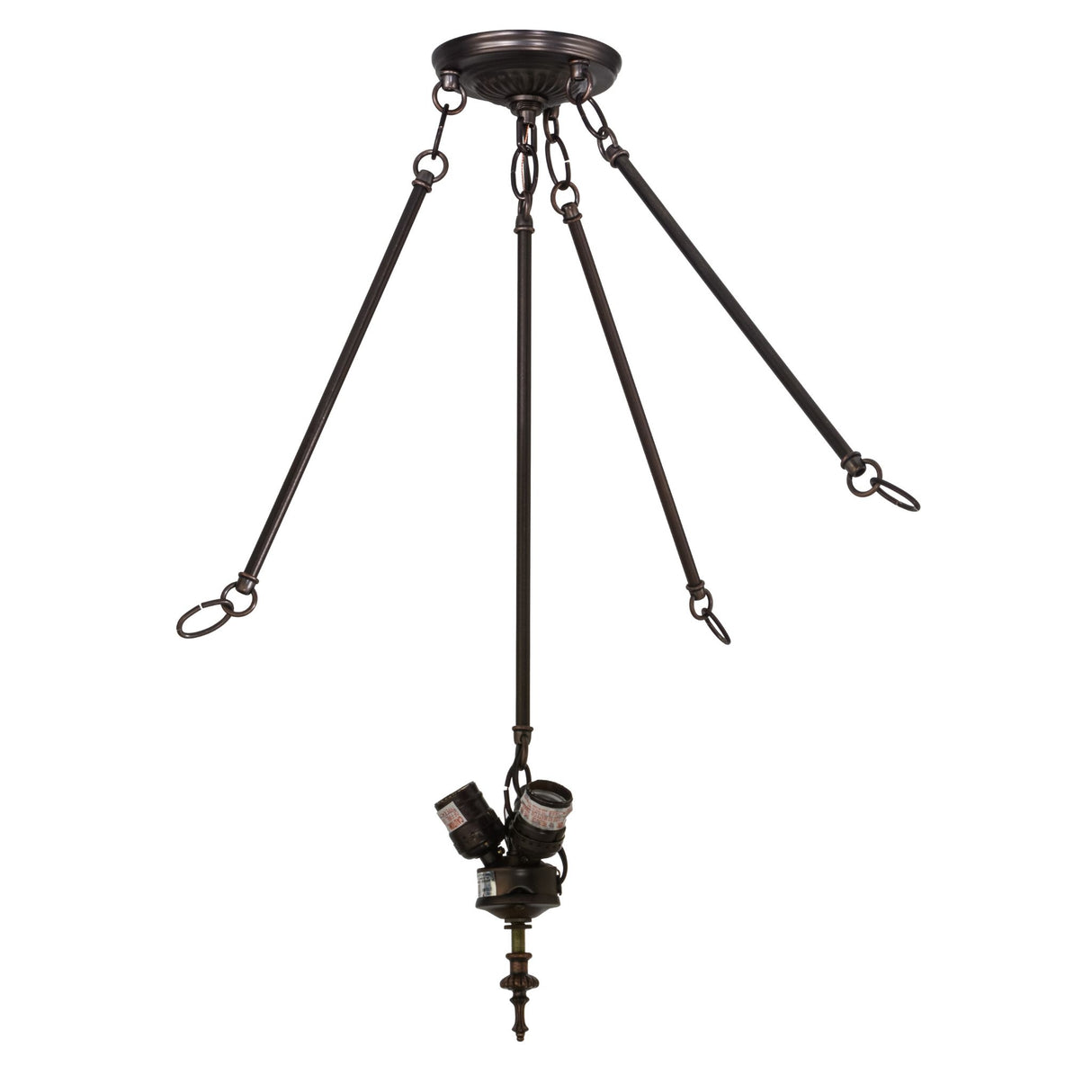26-inch Mahogany Bronze three-light chandelier with a metal frame, perfect for transitional décor.