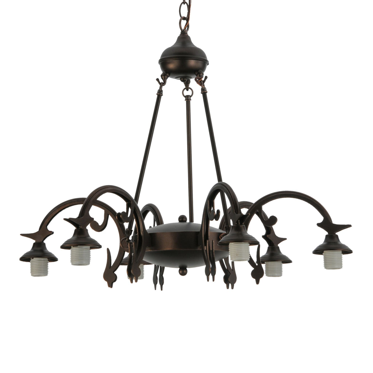 Mahogany Bronze 6-light chandelier hardware with elegant curved arms.