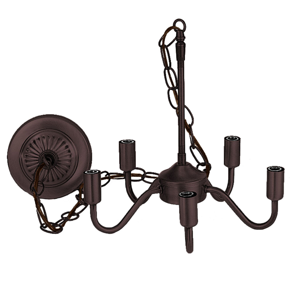 Full view of the 12" wide Mahogany Bronze chandelier hardware with elegant craftsmanship.