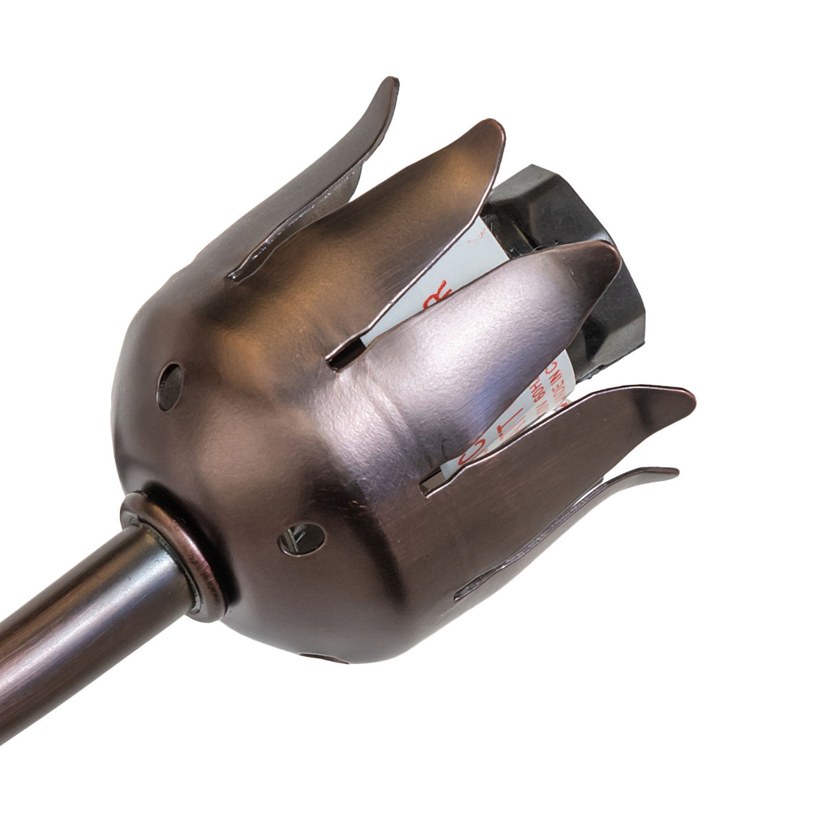 Close-up of the bulb holder design in the Mahogany Bronze 7-Light Chandelier Hardware.