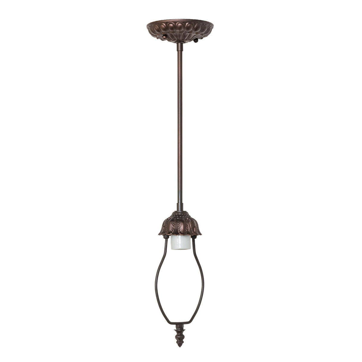 full view of mahogany bronze inverted pendant hardware for pendant lighting.