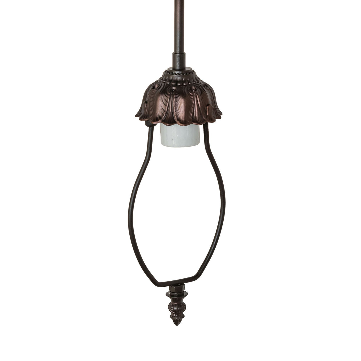 closeup view of the socket on mahogany bronze inverted pendant hardware.