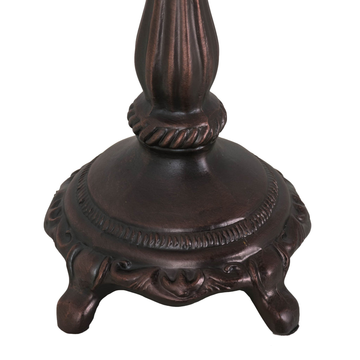 bottom view of mahogany bronze table base with sturdy construction.