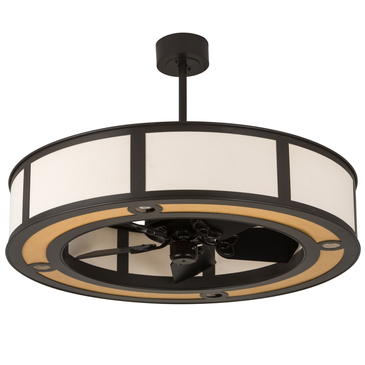 Unlit front view showing bronze frame and Maplewood diffuser design.
