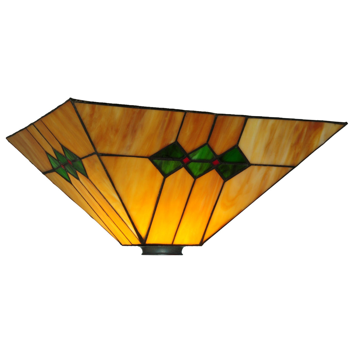Illuminated Martini Mission shade showcasing olive green and pimento red accents.