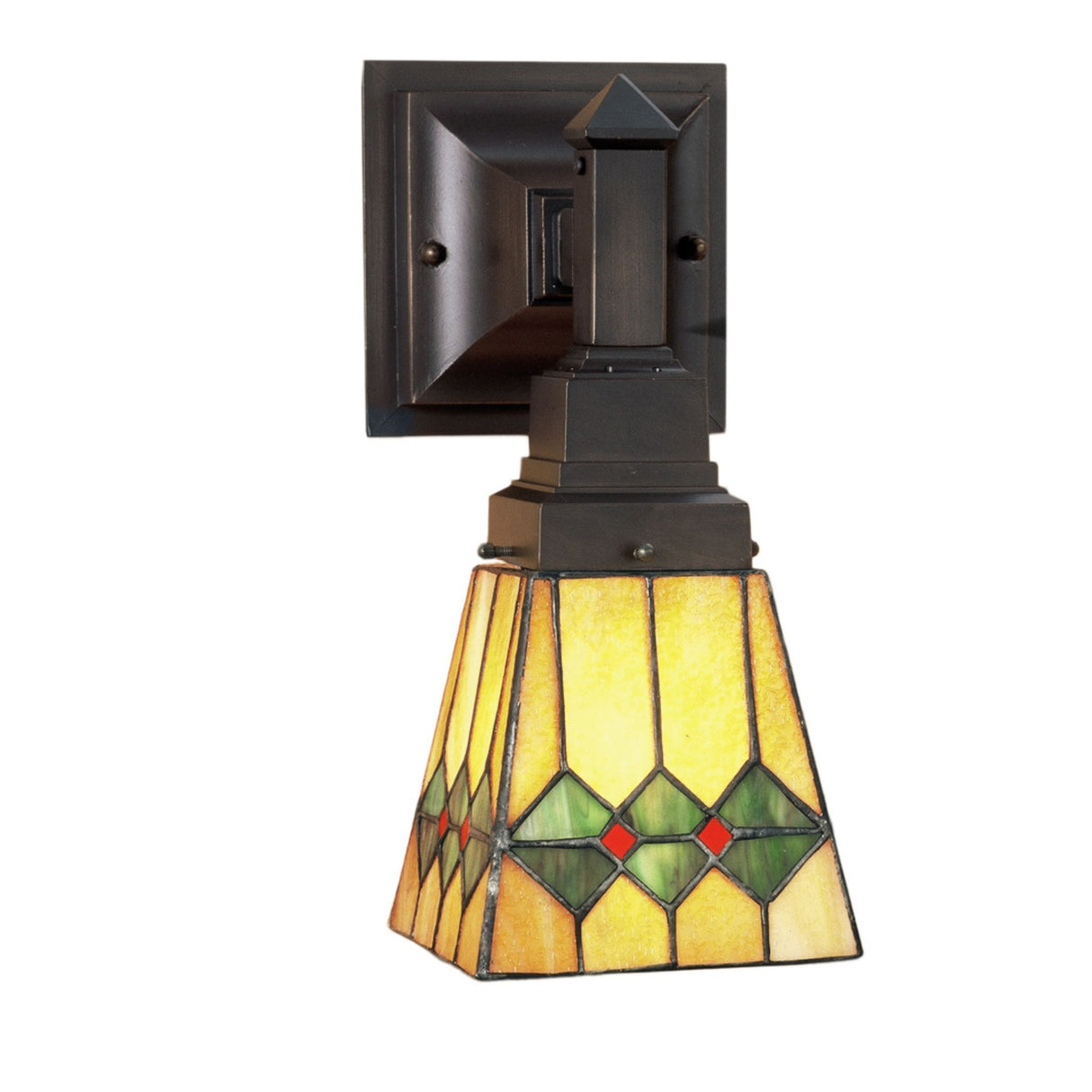 Martini Mission wall sconce with stained glass martini design and mahogany bronze hardware.