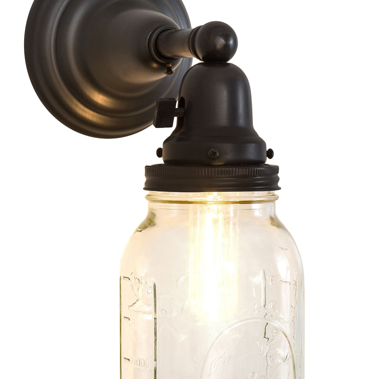 Profile view of Mason Jar Wall Sconce featuring elegant Craftsman Brown hardware.