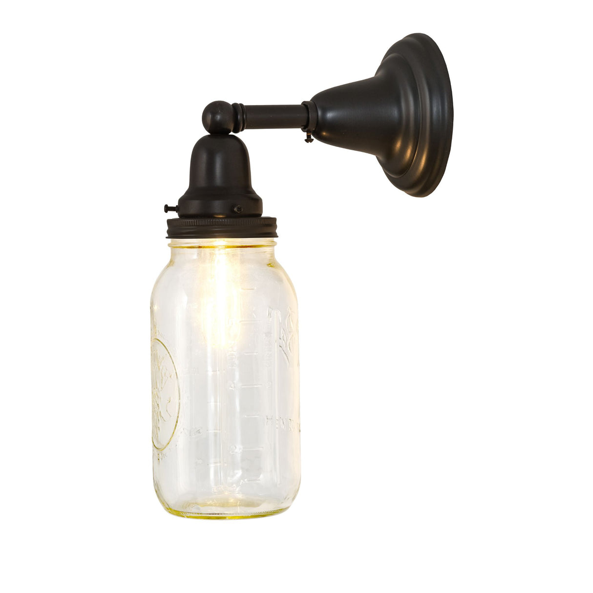 Side view of the Mason Jar Wall Sconce in Craftsman Brown finish.
