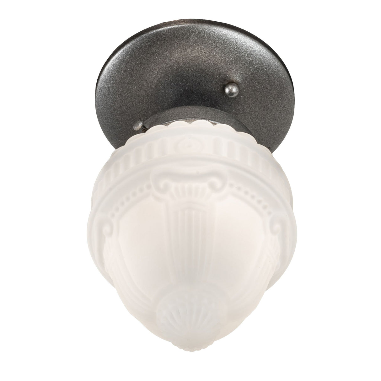 classic colonnade semi-flushmount ceiling light in a matte metal finish.