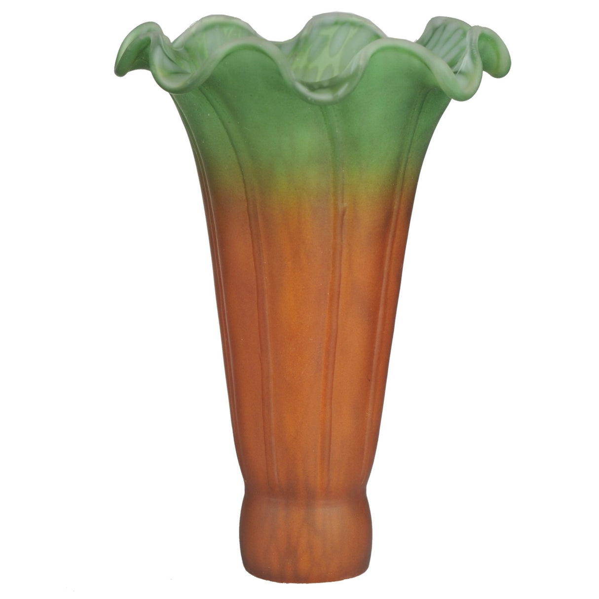 Unlit amber and green pond lily glass shade front view.