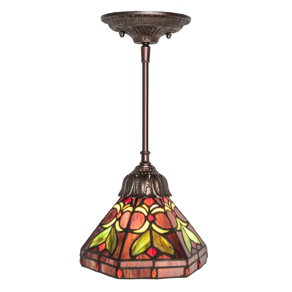 Front view of the Middleton mini pendant with vibrant stained glass details.