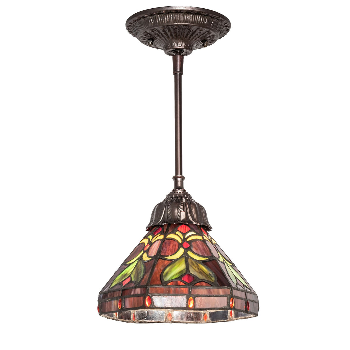 Full view of the Middleton mini pendant, showcasing its colorful stained glass design.