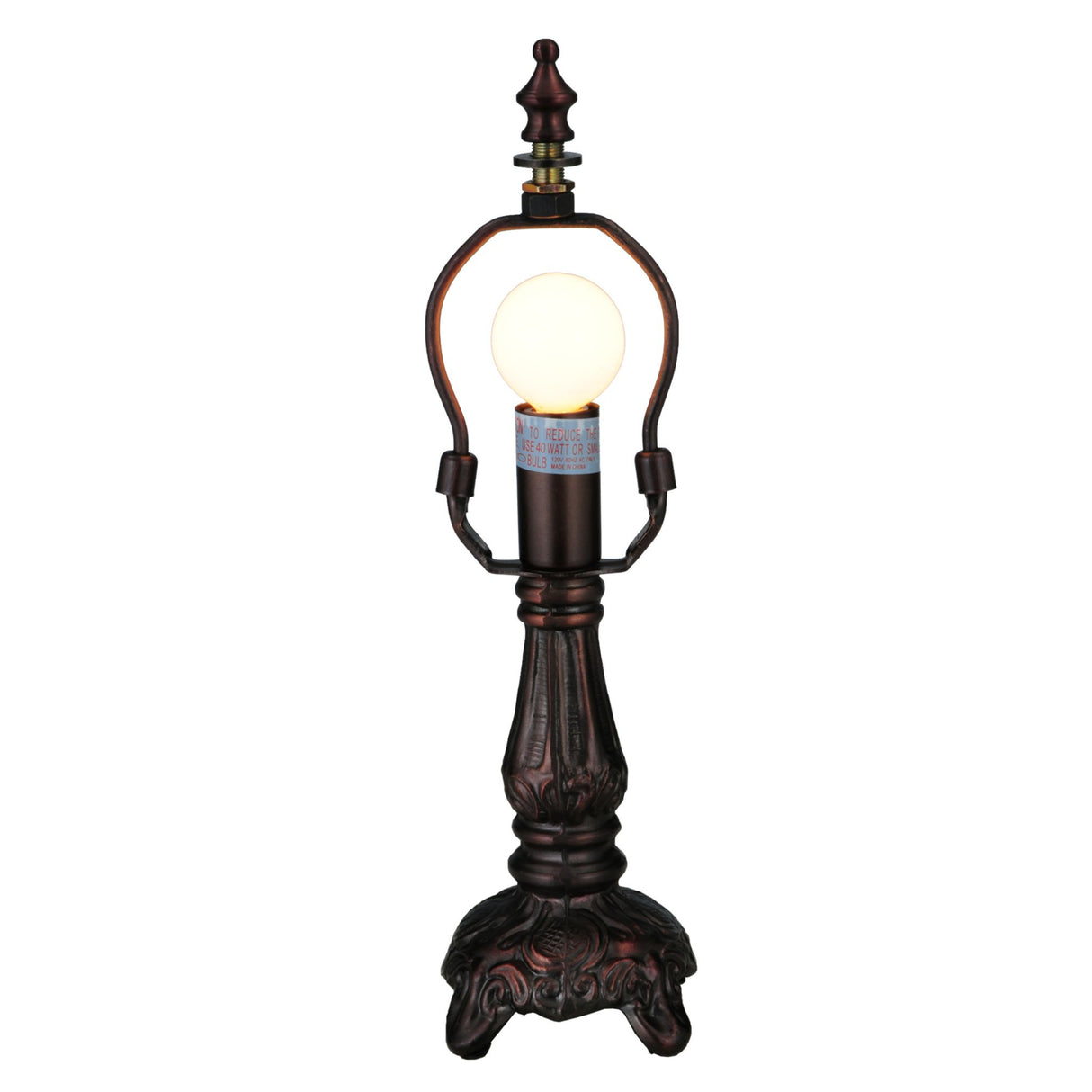 Mini Footed Table Base illuminated with a glowing bulb.
