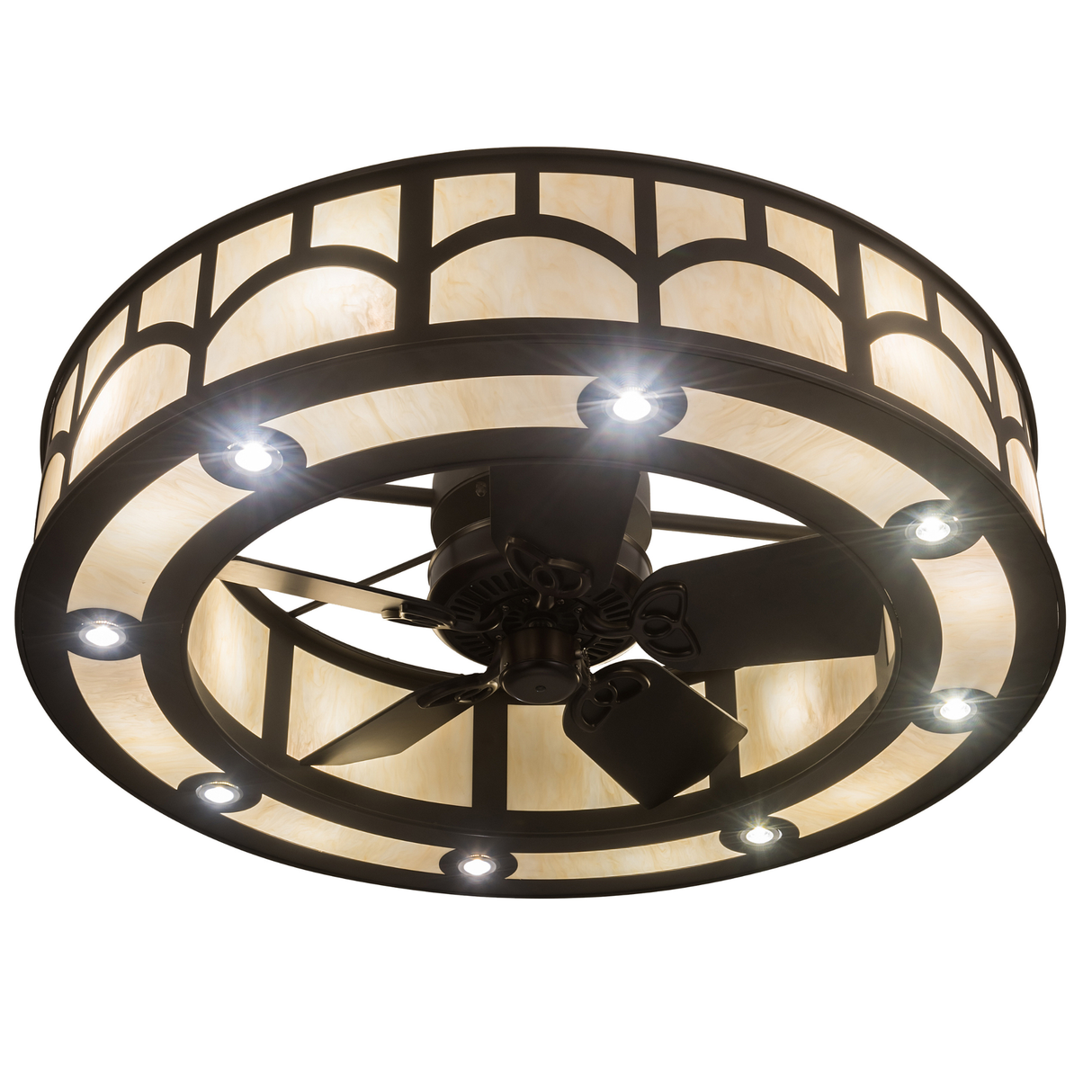 Bottom view of Chandel-Air with visible fan and circular lighting pattern.