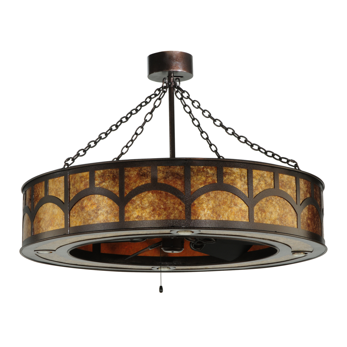 Mission Hill Top Chandel-Air front view showing amber mica shade.