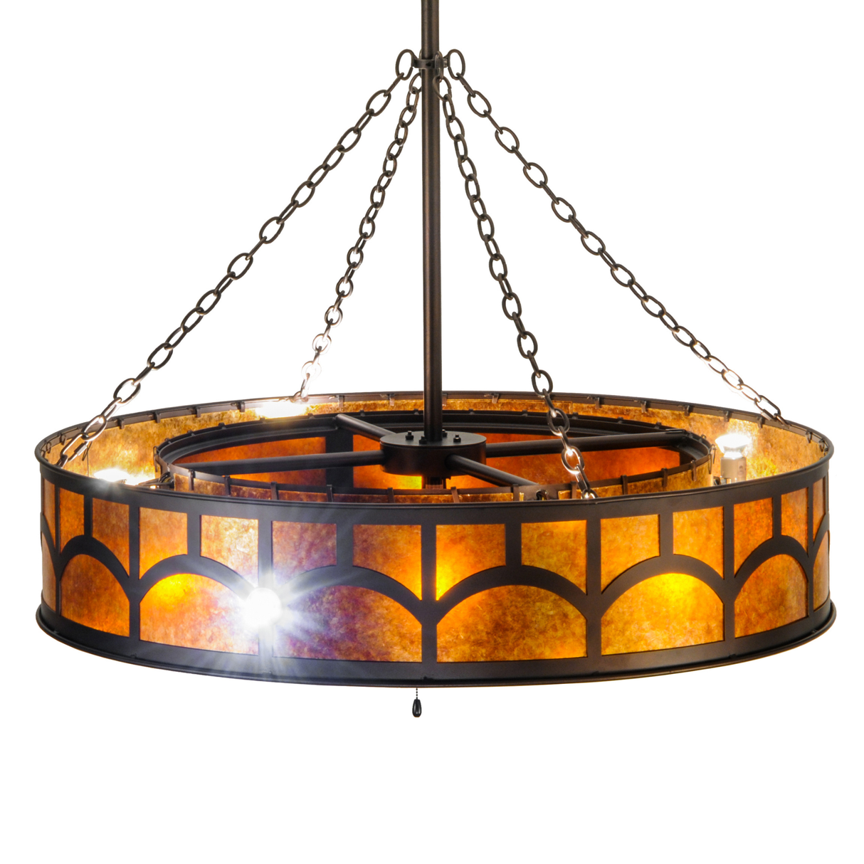 Top angle lit view with visible bulb mounts and circular frame.
